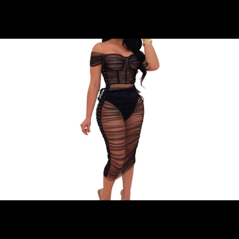 Rehab Lab Eyelet Lace-Up Sheer Mesh Bodycon Dress